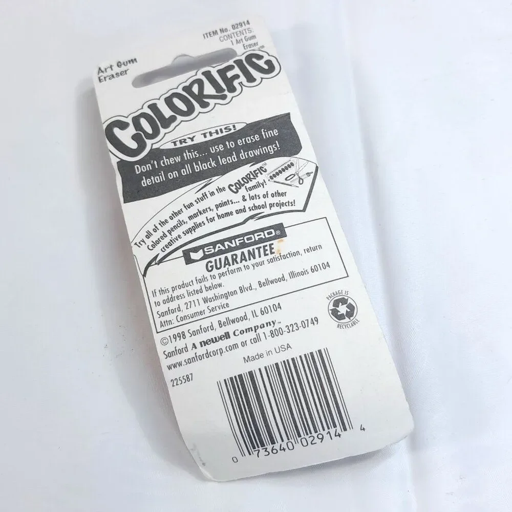 NEW Colorific Sanford‎ Artgum Eraser Art Gum 02914 made in USA Vintage 1998
